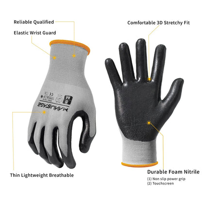 Manusage Safety Work Gloves, 3D Comfort Stretch Fit, Powerful Grip, Touchscreen, Durable Smooth Nitrile Coated, Flexible, Lightweight, Machine Washable, Size-L Grey 24 Pairs