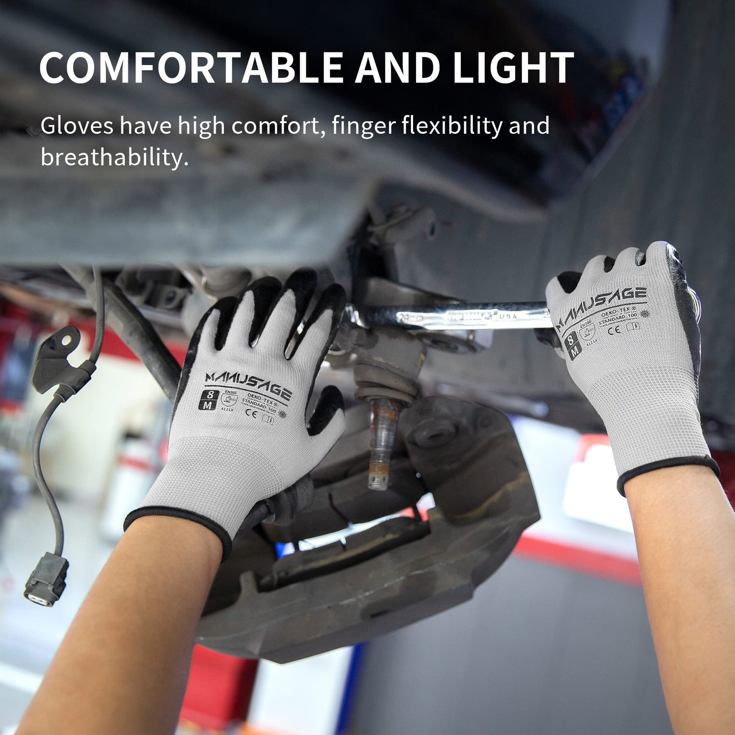 Manusage Safety Work Gloves, 3D Comfort Stretch Fit, Powerful Grip, Touchscreen, Durable Smooth Nitrile Coated, Flexible, Lightweight, Machine Washable, Size-L Grey 24 Pairs