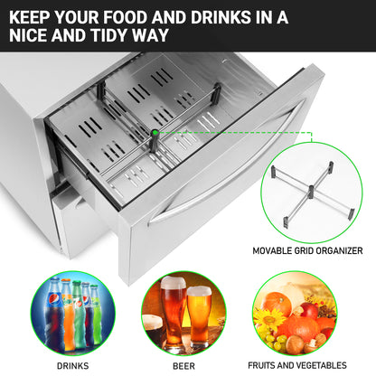ICEJUNGLE 24 inch Undercounter Refrigerator, Outdoor Fridge for Patio, Wine and Beverage Refrigerator, Drawer Refrigerator Under Counter Fridge Ideal for Home and Commercial