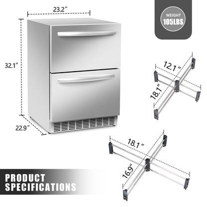 ICEJUNGLE 24 inch Undercounter Refrigerator, Outdoor Fridge for Patio, Wine and Beverage Refrigerator, Drawer Refrigerator Under Counter Fridge Ideal for Home and Commercial
