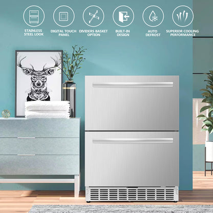 ICEJUNGLE 24 inch Undercounter Refrigerator, Outdoor Fridge for Patio, Wine and Beverage Refrigerator, Drawer Refrigerator Under Counter Fridge Ideal for Home and Commercial