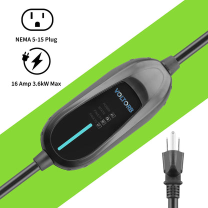 VOLTORB Level 1 Portable EV Charger (NEMA 5-15 /16A /110-120V /20ft) Electric Vehicle Charger Plug-in EV Charging Station-Cable UL Certified with J1772 Electric Cars
