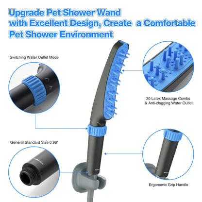 RAINOVO Dog Shower Attachment: Pet Shower Sprayer Attachment with Long Hose Dog Shower Head Attachment for Dog Bathing and Cleaning, Black