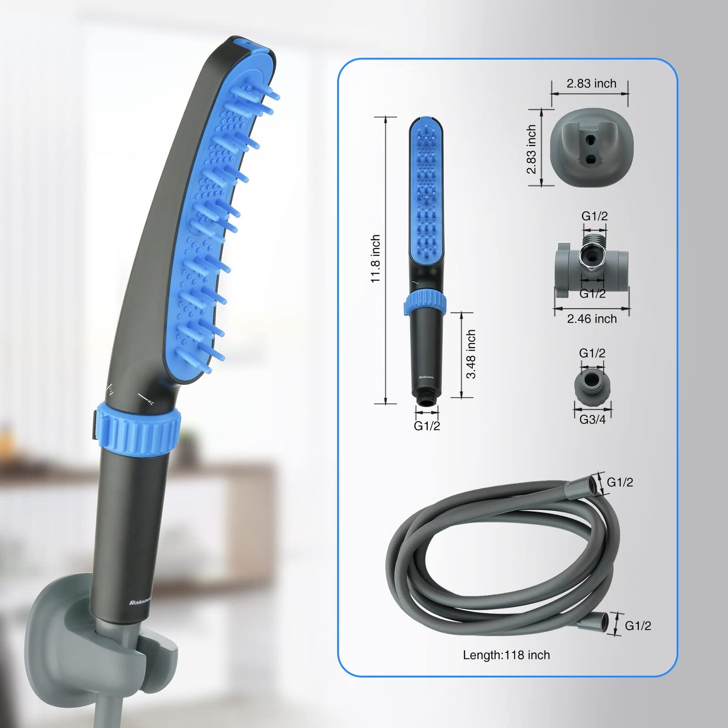 RAINOVO Dog Shower Attachment: Pet Shower Sprayer Attachment with Long Hose Dog Shower Head Attachment for Dog Bathing and Cleaning, Black