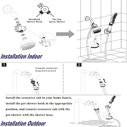 RAINOVO Dog Shower Attachment: Pet Shower Sprayer Attachment with Long Hose Dog Shower Head Attachment for Dog Bathing and Cleaning, Black